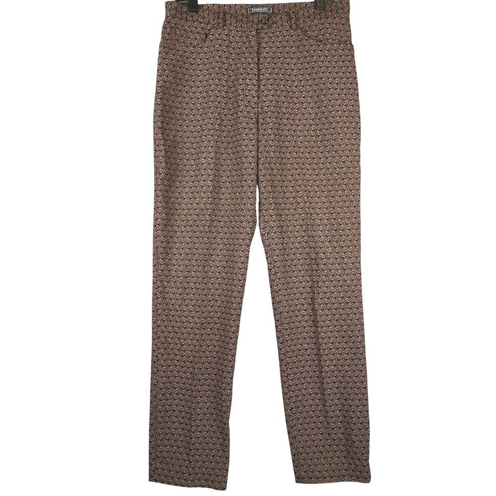 VTG Harold's Womens 8 Stretch Pants Brown Medallion Print Career Office Preppy